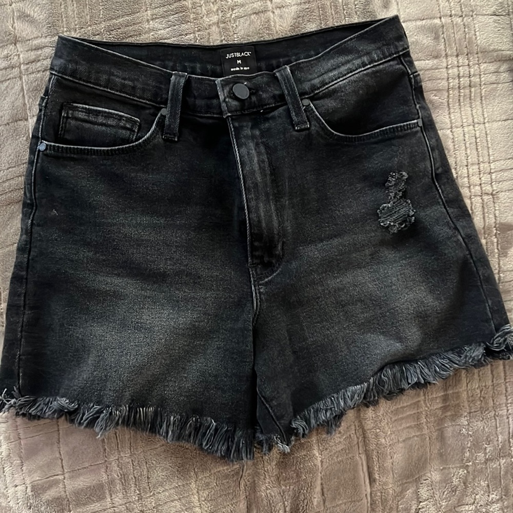 Black denim shorts